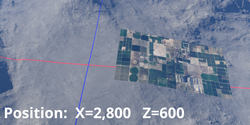 Position offset by 2,800 metres on the X axis and 600 metres on the Z axis.