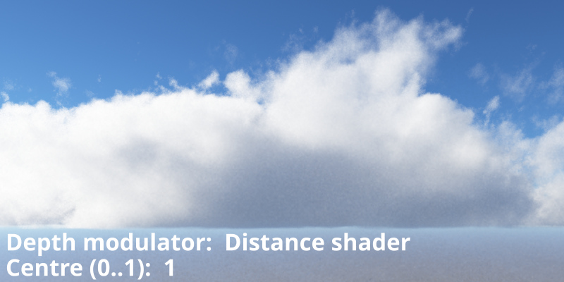 Distant shader assigned to Depth modulator. Centre (0..1) = 1