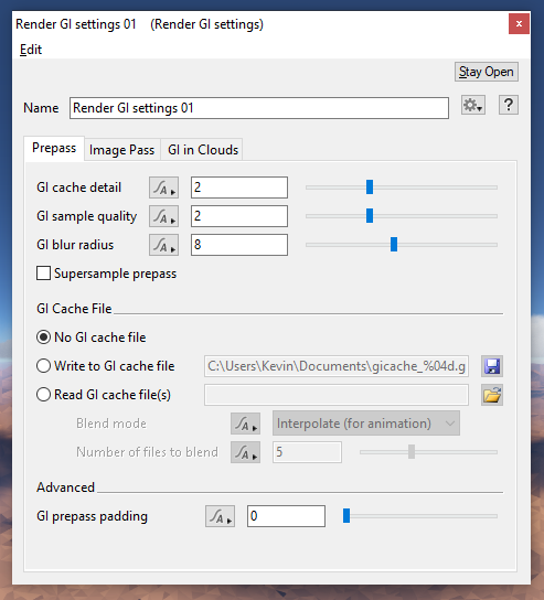 The Render GI Settings window.