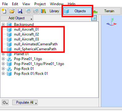 The imported null objects now show up in the Object Node list.