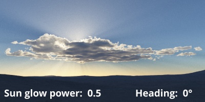 Sun glow power = 0.5. Sun heading = 0 degrees.