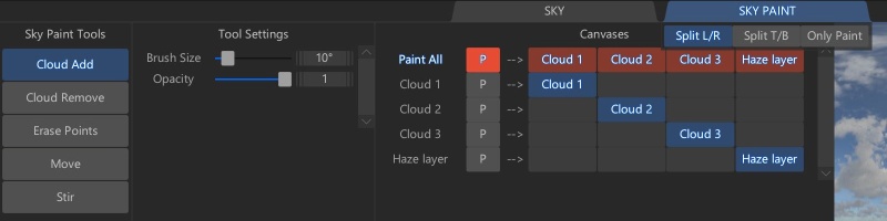 The tools and features of the Sky Paint workspace.