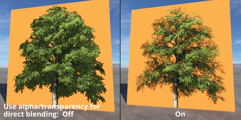 Invert alpha/transparency for direct blending off and on.