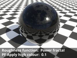 Power fractal shader assigned to Roughness function. Apply high colour = 0.1