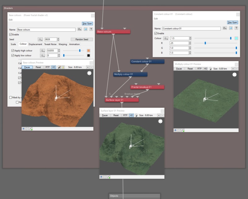 Each of the Multipy Colour component values can be different, and can exceed 1.0. This technique can be useful to change the colour of a surface, such as tinting the leaves of a tree from green to brown.