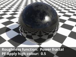 Power fractal shader assigned to Roughness function. Apply high colour = 0.5
