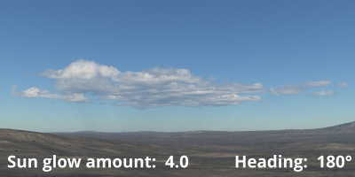Sun glow amount = 4. Sun heading = 180 degrees.