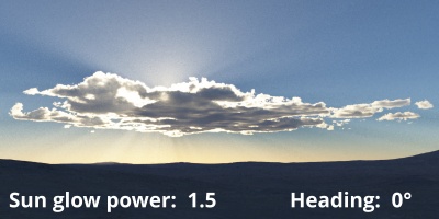 Sun glow power = 1.5. Sun heading = 0 degrees.