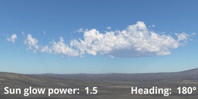Sun glow power = 1.5. Sun heading 180 degrees.