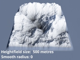 Heightfield size 500 metres. Smooth radius = 0.