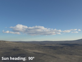 Sun heading = 90 degrees. To the right of the observer's position.