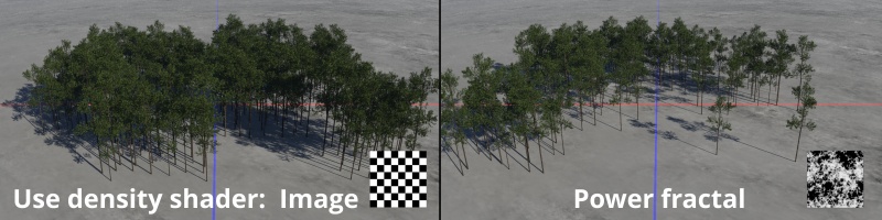 Shader and function nodes can be used as a density mask for the shader.