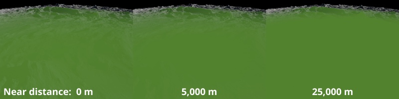 Near distance values from 0 metres to 25,000 metres. Far distance value = 100,000 metres.