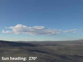 Sun heading = 270 degrees. To the left of observer's position.