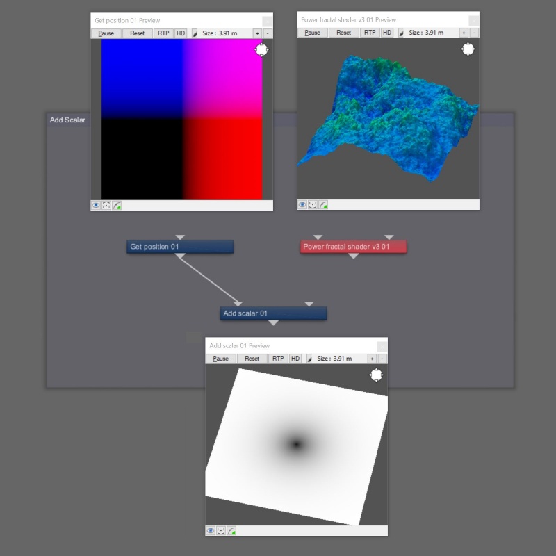 Vector sources are converted to scalar based on the length of the vector. The math is square_root(x*x + y*y + z*z).