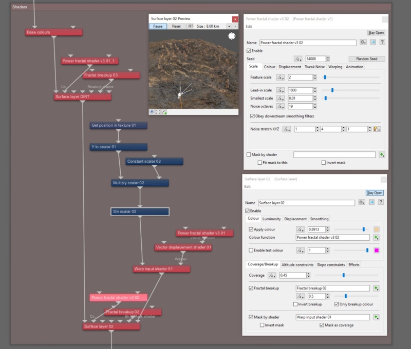 The mask created with the Y to scalar node network is used to add additional texture detail to the mountain landscape.