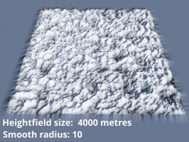 Heightfield size 4000 metres. Smooth radius = 10.