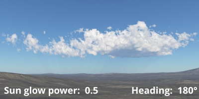Sun glow power = 0.5. Sun heading 180 degrees.