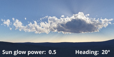 Sun glow power = 0.5. Sun heading 20 degrees.