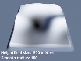 Heightfield size 500 metres. Smooth radius = 100.