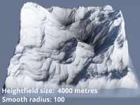 Heightfield size = 4000 metres, Smooth radius = 100.