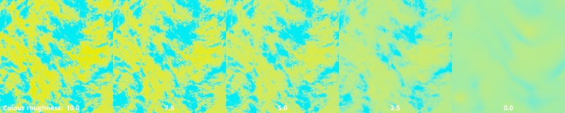 The Colour roughness value controls the transition between colour values in the fractal.