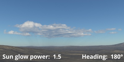Sun glow power = 1.5. Sun heading = 180 degrees.