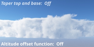Altitude offset function is off. Clouds fill the cloud's depth because Taper top and base is off.