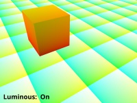The Visualise tex coords node applied to ground and uv mapped cube object. Repeat checked.