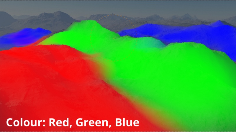 Colour = red, green, blue. Each colour can be isolated and used as a mask independently.