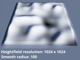 Heightfield resolution 1024 x 1024. Smooth radius = 100